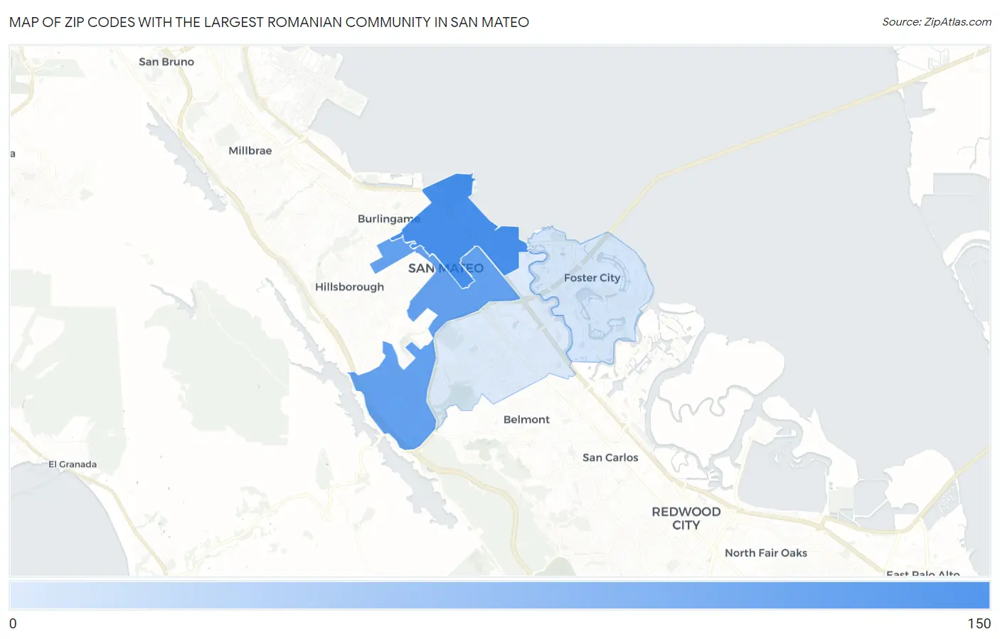 Zip Codes with the Largest Romanian Community in San Mateo Map