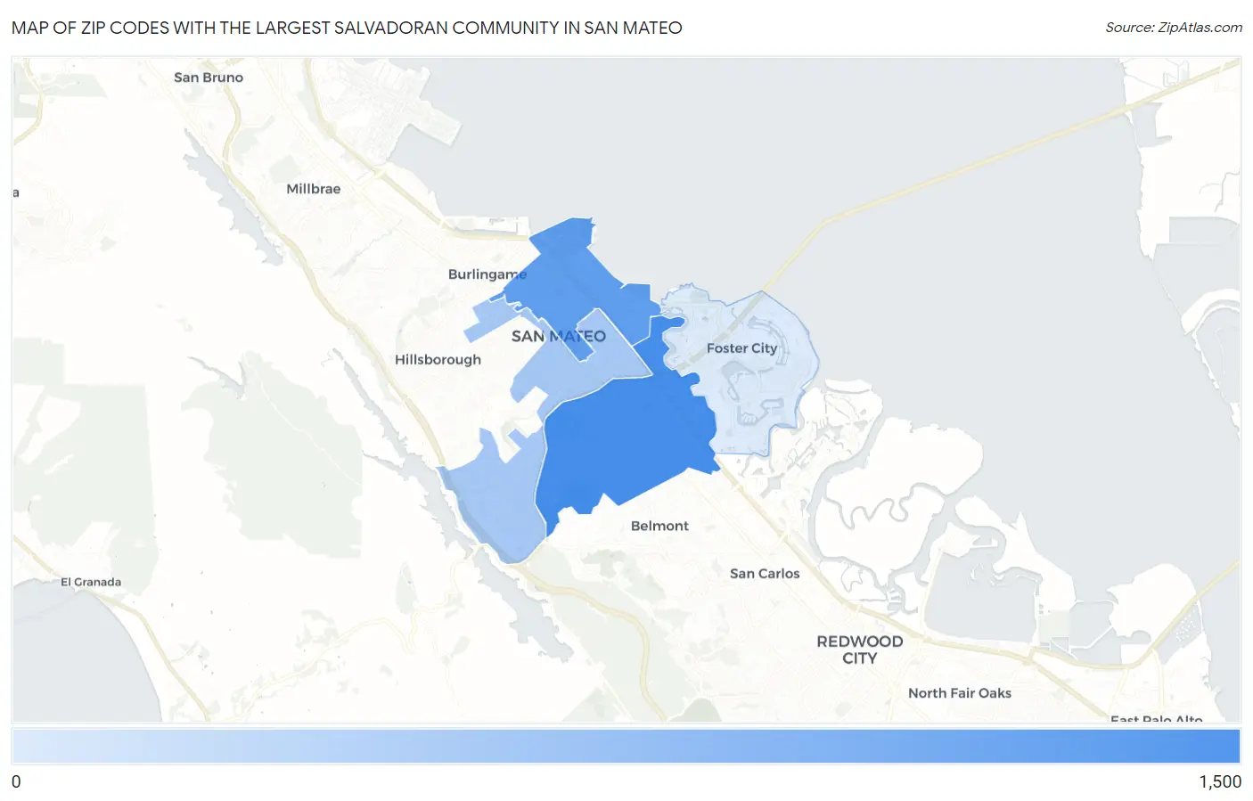 Zip Codes with the Largest Salvadoran Community in San Mateo Map