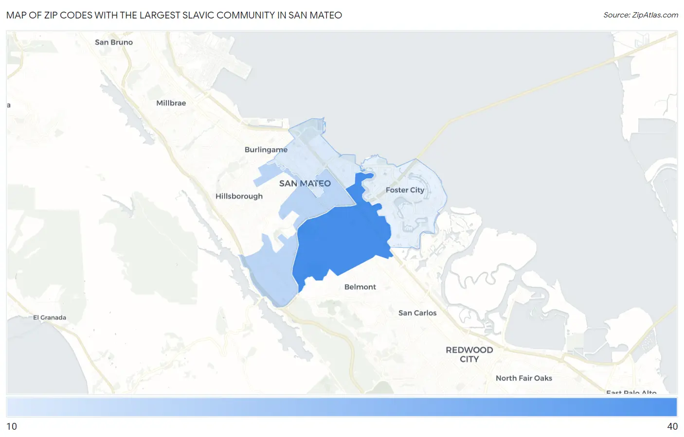 Zip Codes with the Largest Slavic Community in San Mateo Map