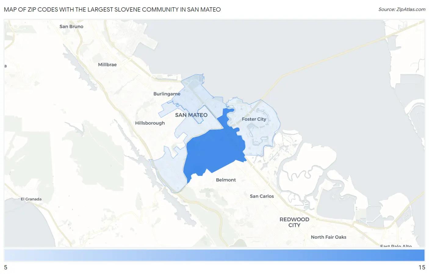 Zip Codes with the Largest Slovene Community in San Mateo Map