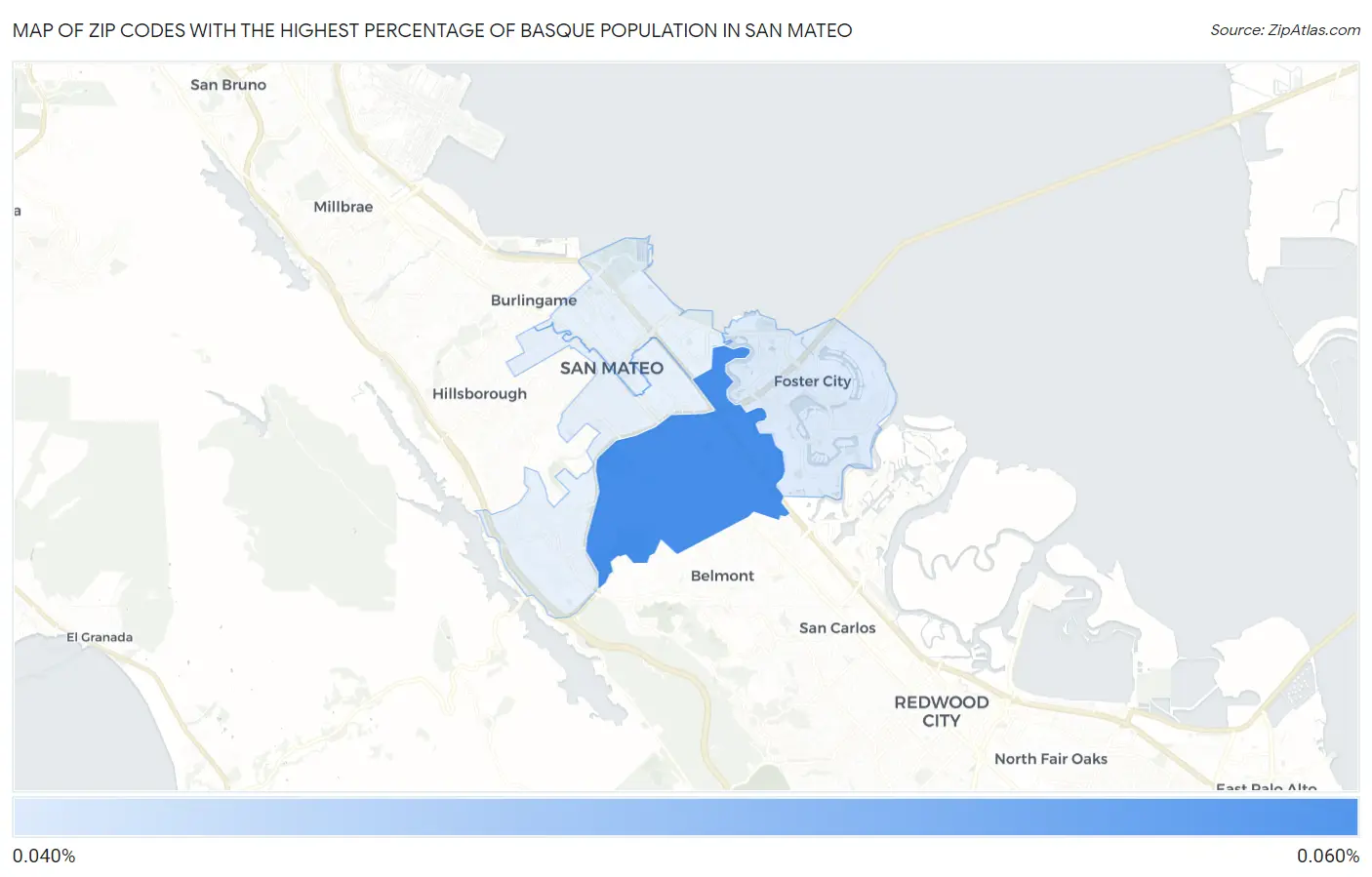 Zip Codes with the Highest Percentage of Basque Population in San Mateo Map