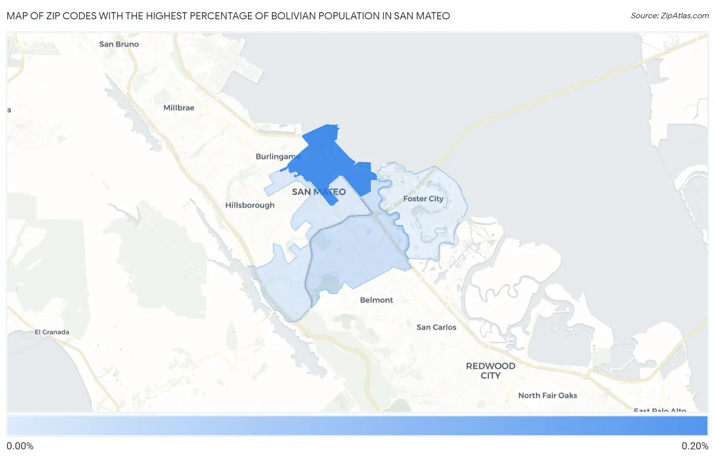 Zip Codes with the Highest Percentage of Bolivian Population in San Mateo Map