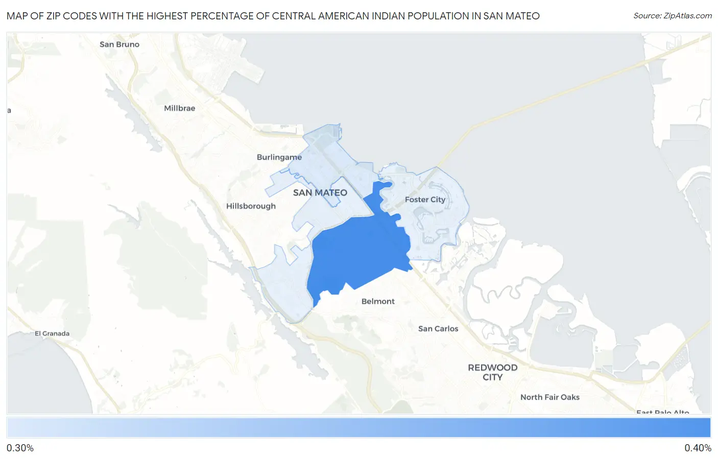 Zip Codes with the Highest Percentage of Central American Indian Population in San Mateo Map