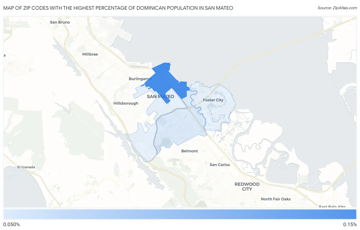 Zip Codes with the Highest Percentage of Dominican Population in San Mateo Map