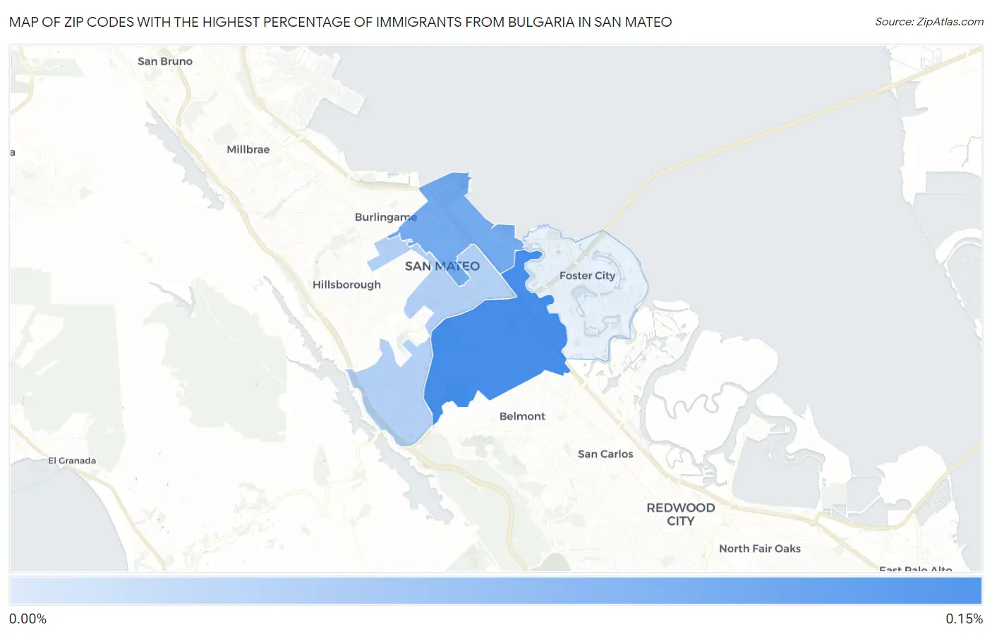 Zip Codes with the Highest Percentage of Immigrants from Bulgaria in San Mateo Map