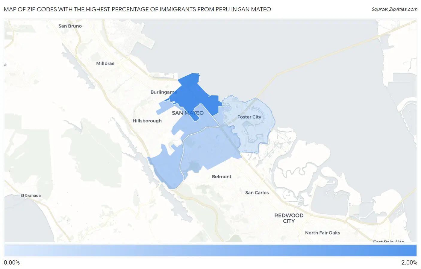 Zip Codes with the Highest Percentage of Immigrants from Peru in San Mateo Map