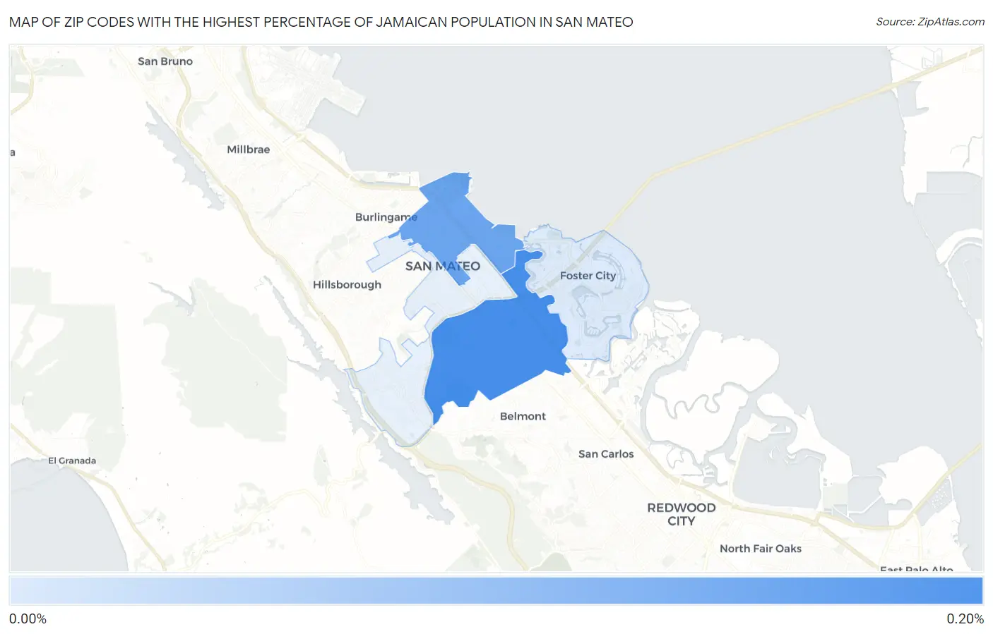 Zip Codes with the Highest Percentage of Jamaican Population in San Mateo Map
