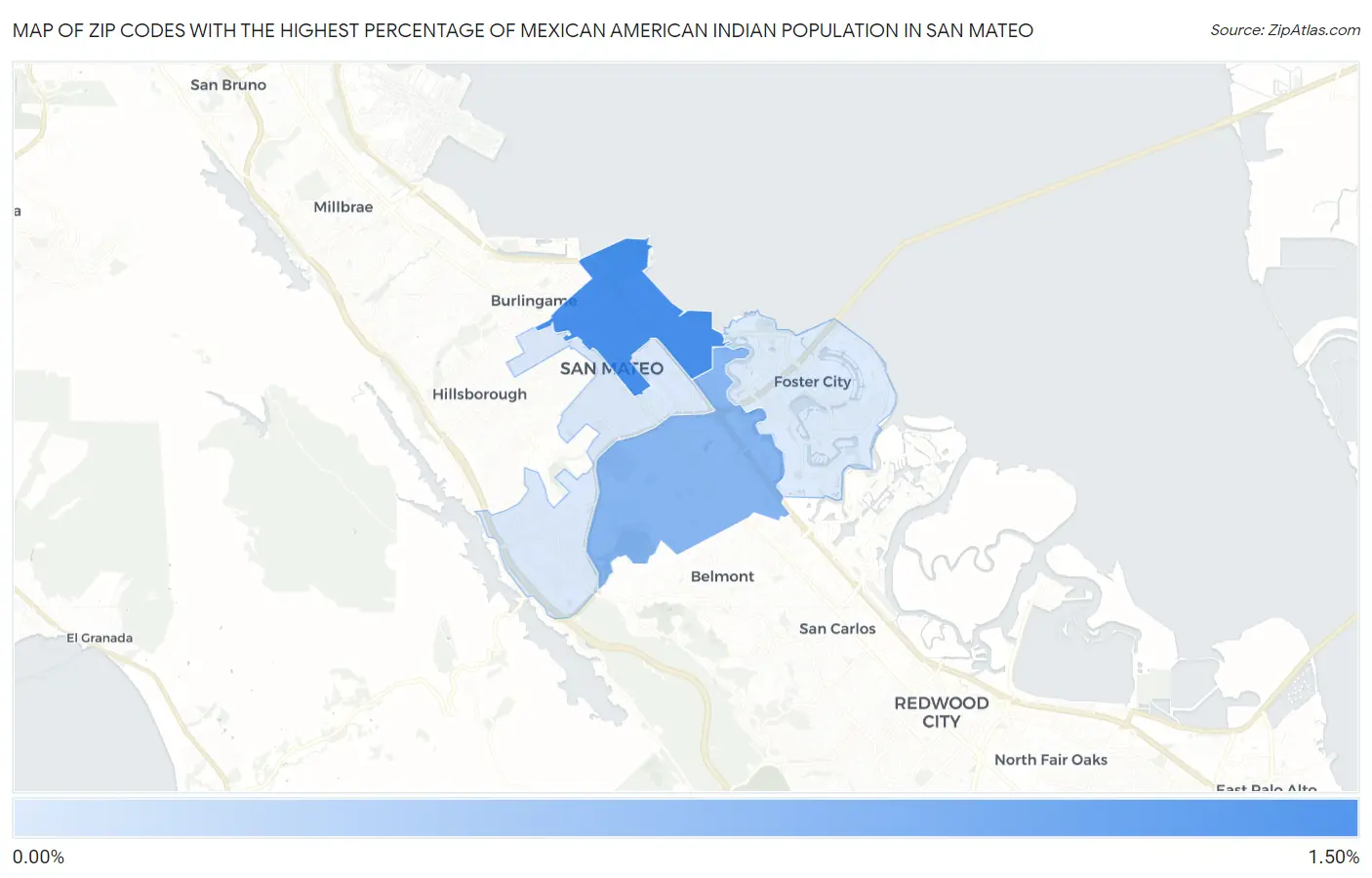 Zip Codes with the Highest Percentage of Mexican American Indian Population in San Mateo Map