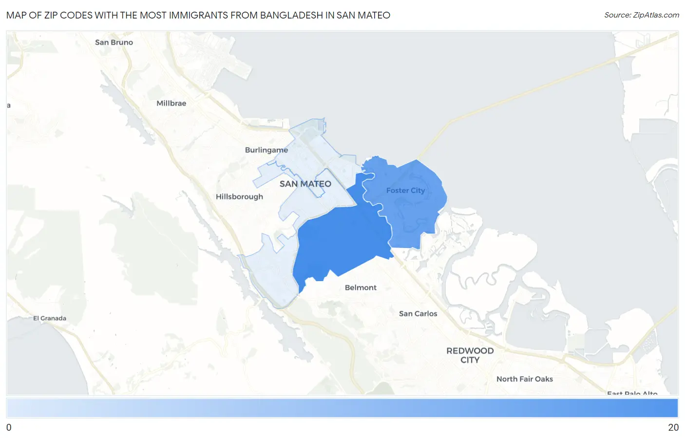 Zip Codes with the Most Immigrants from Bangladesh in San Mateo Map