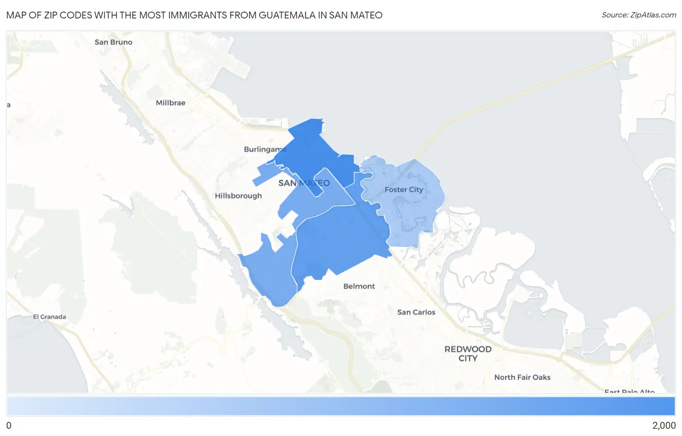 Zip Codes with the Most Immigrants from Guatemala in San Mateo Map