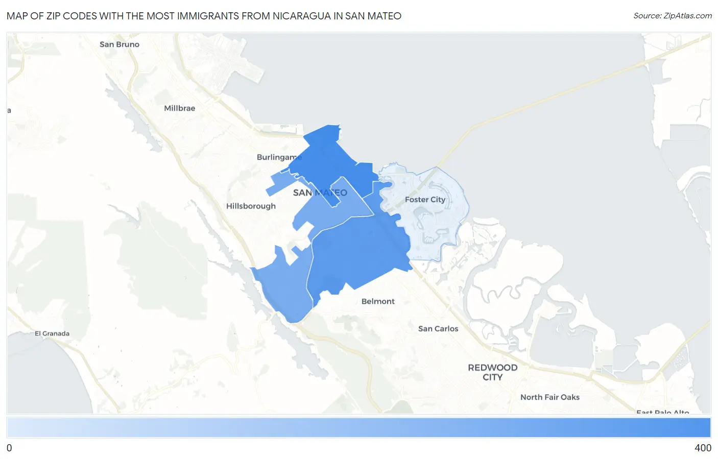 Zip Codes with the Most Immigrants from Nicaragua in San Mateo Map