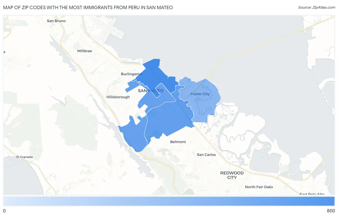 Zip Codes with the Most Immigrants from Peru in San Mateo Map