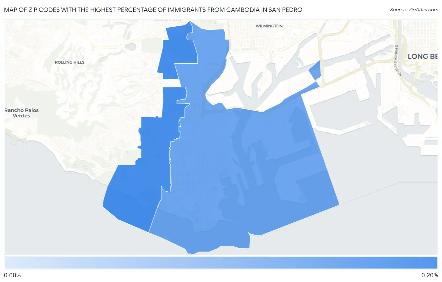Zip Codes with the Highest Percentage of Immigrants from Cambodia in San Pedro Map