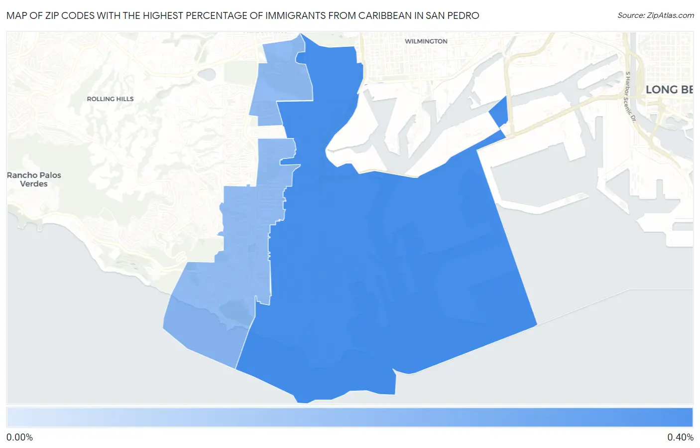Zip Codes with the Highest Percentage of Immigrants from Caribbean in San Pedro Map