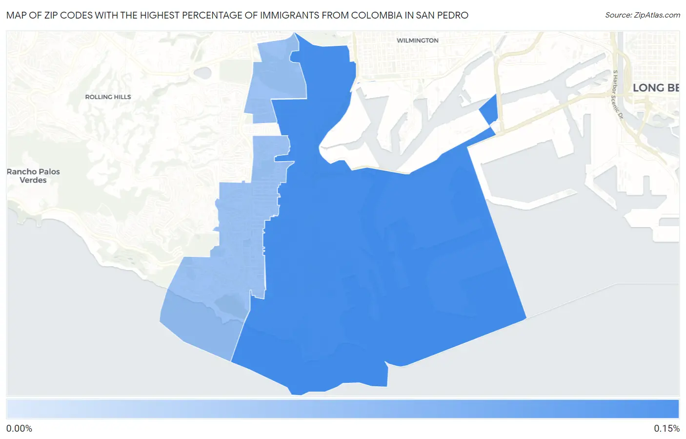 Zip Codes with the Highest Percentage of Immigrants from Colombia in San Pedro Map