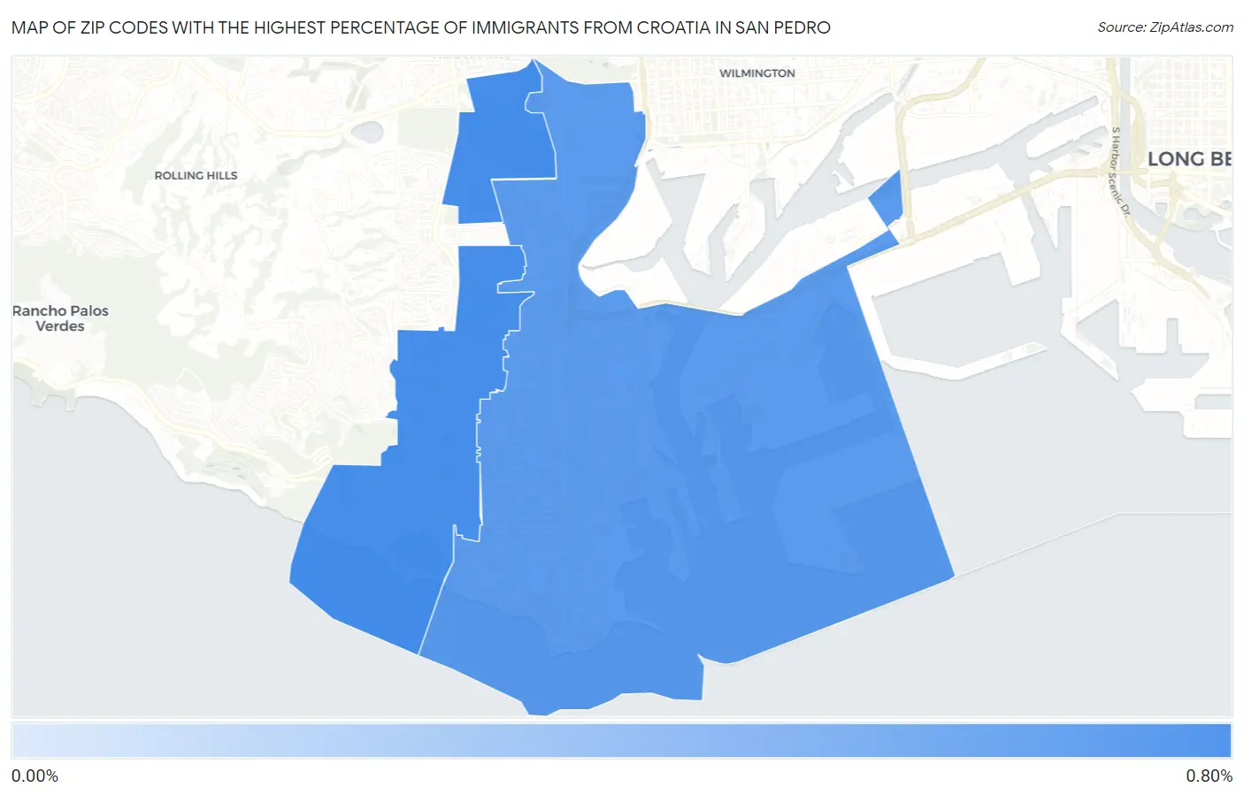 Zip Codes with the Highest Percentage of Immigrants from Croatia in San Pedro Map