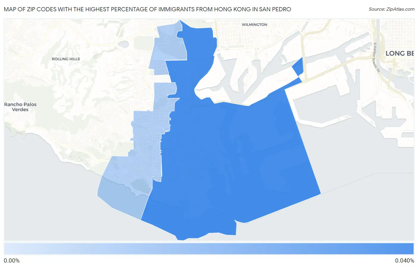 Zip Codes with the Highest Percentage of Immigrants from Hong Kong in San Pedro Map