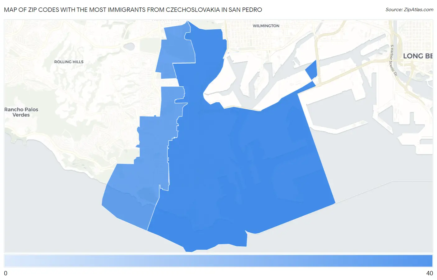 Zip Codes with the Most Immigrants from Czechoslovakia in San Pedro Map