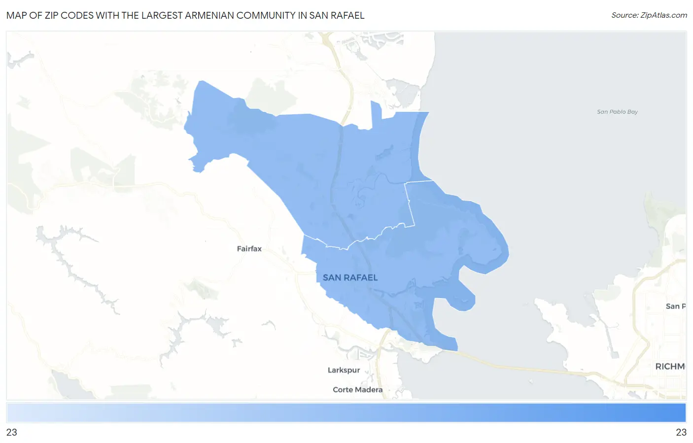 Zip Codes with the Largest Armenian Community in San Rafael Map