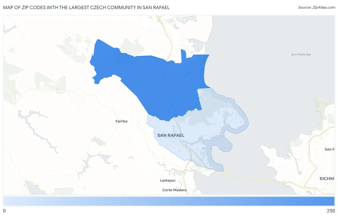 Zip Codes with the Largest Czech Community in San Rafael Map