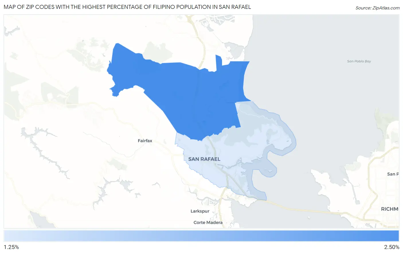 Zip Codes with the Highest Percentage of Filipino Population in San Rafael Map