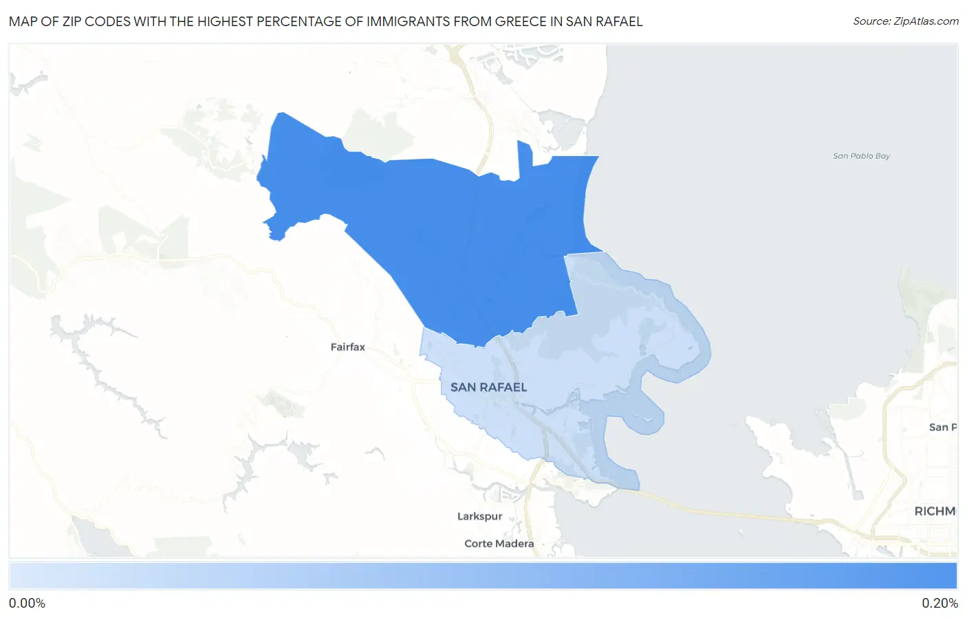 Zip Codes with the Highest Percentage of Immigrants from Greece in San Rafael Map