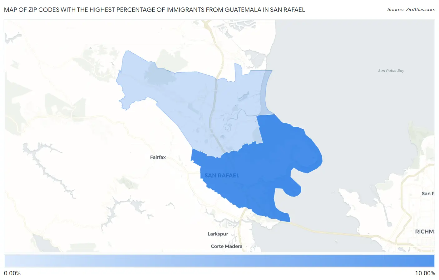 Zip Codes with the Highest Percentage of Immigrants from Guatemala in San Rafael Map