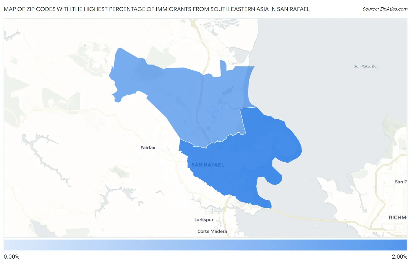 Zip Codes with the Highest Percentage of Immigrants from South Eastern Asia in San Rafael Map