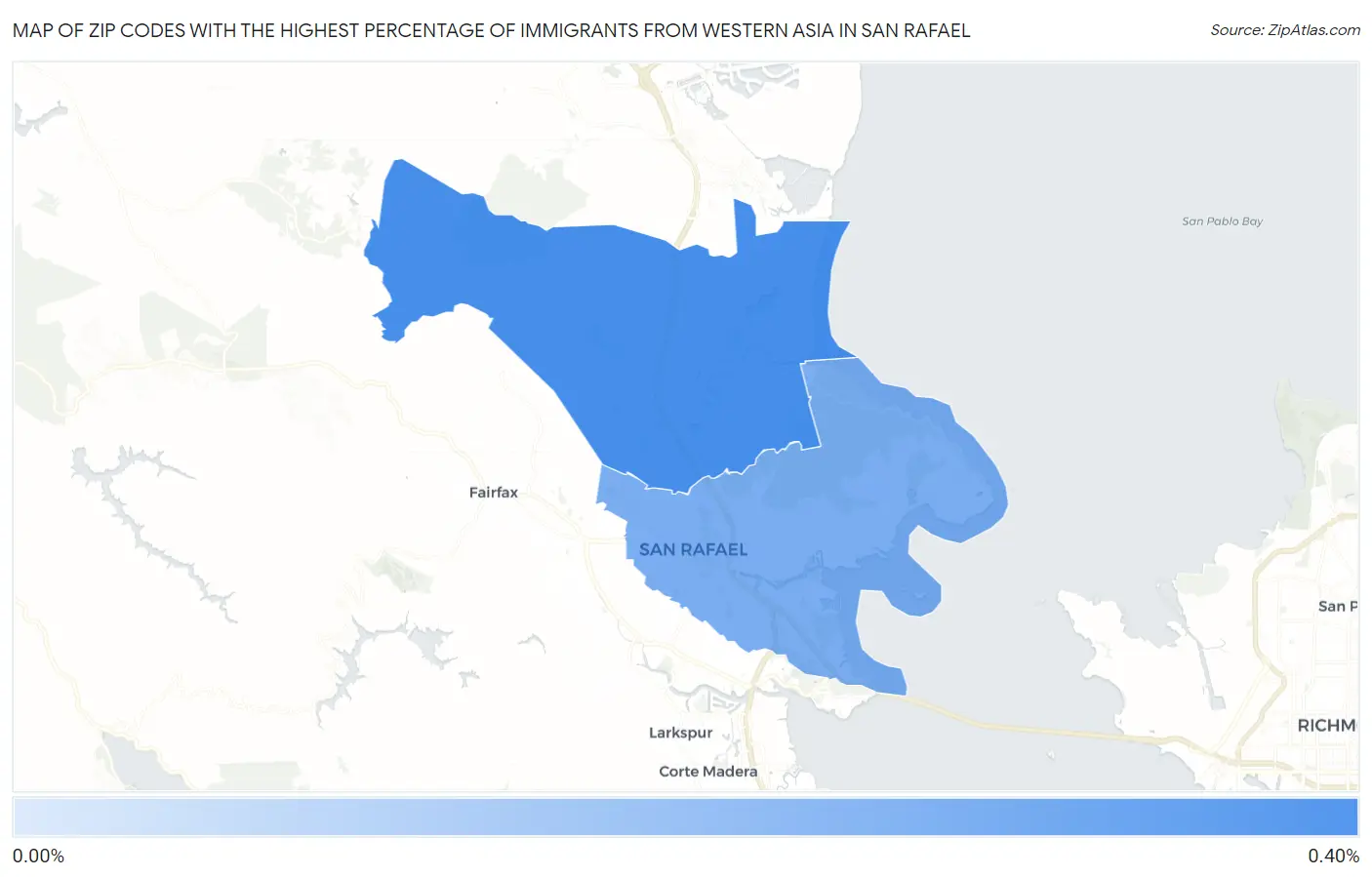 Zip Codes with the Highest Percentage of Immigrants from Western Asia in San Rafael Map