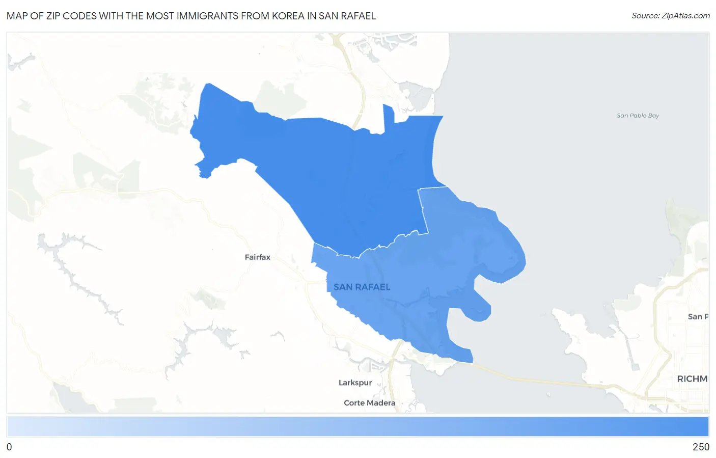 Zip Codes with the Most Immigrants from Korea in San Rafael Map
