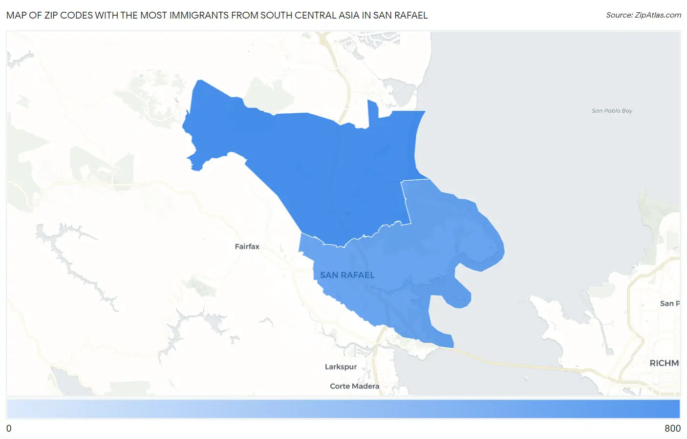 Zip Codes with the Most Immigrants from South Central Asia in San Rafael Map