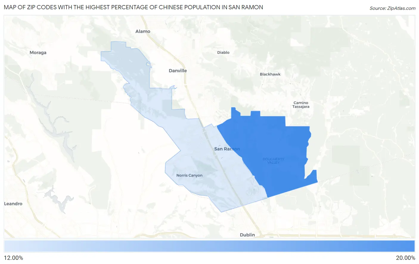 Zip Codes with the Highest Percentage of Chinese Population in San Ramon Map