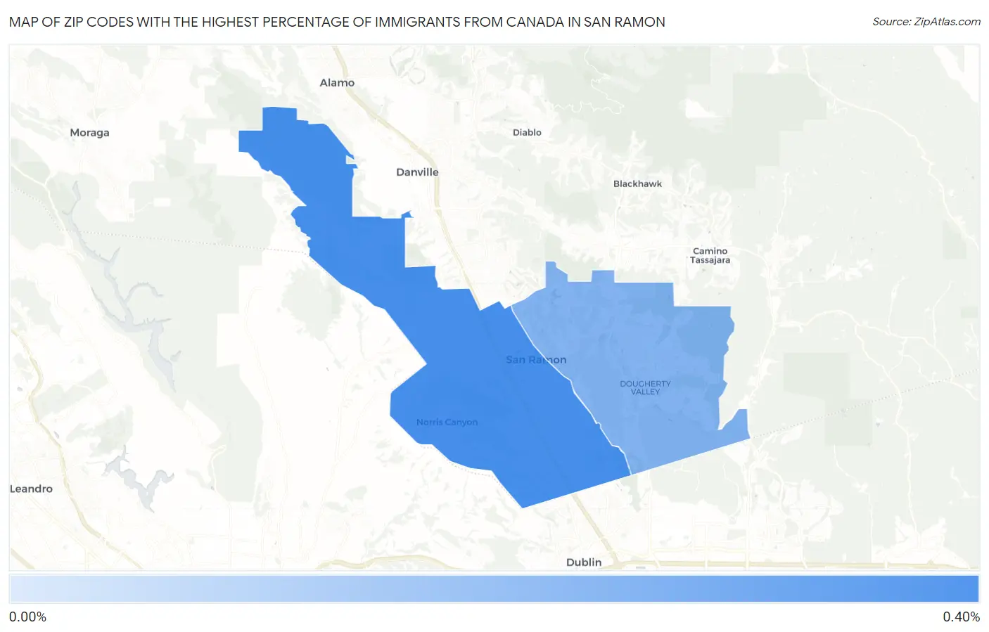 Zip Codes with the Highest Percentage of Immigrants from Canada in San Ramon Map
