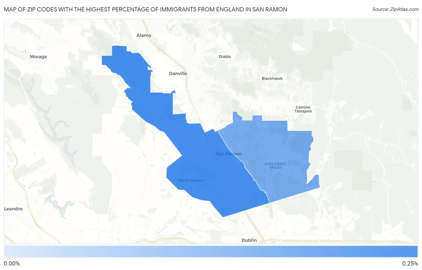 Zip Codes with the Highest Percentage of Immigrants from England in San Ramon Map