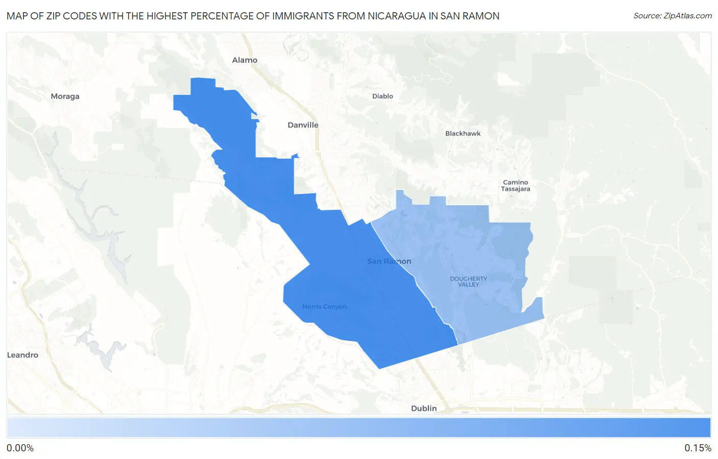 Zip Codes with the Highest Percentage of Immigrants from Nicaragua in San Ramon Map