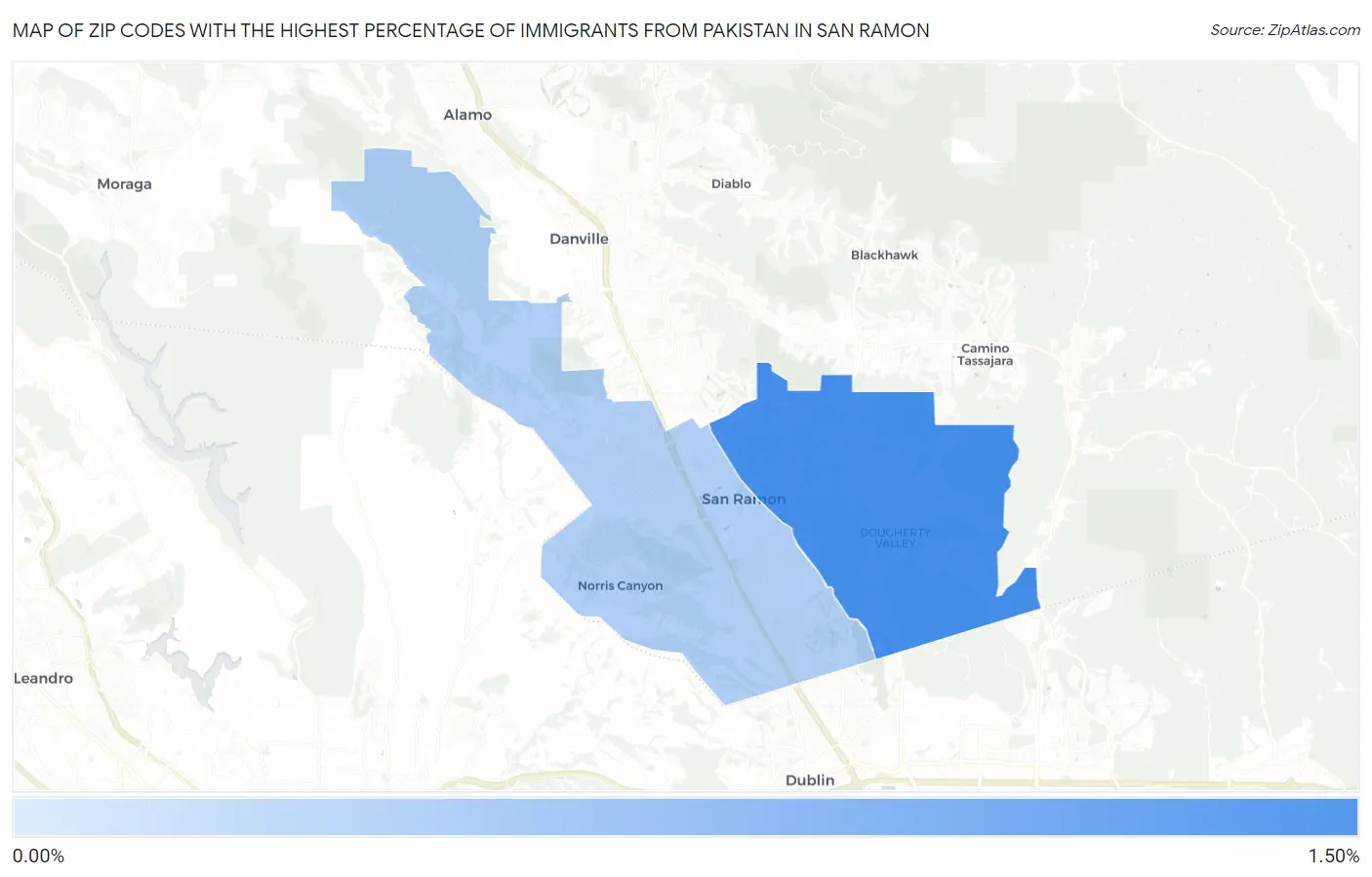 Zip Codes with the Highest Percentage of Immigrants from Pakistan in San Ramon Map