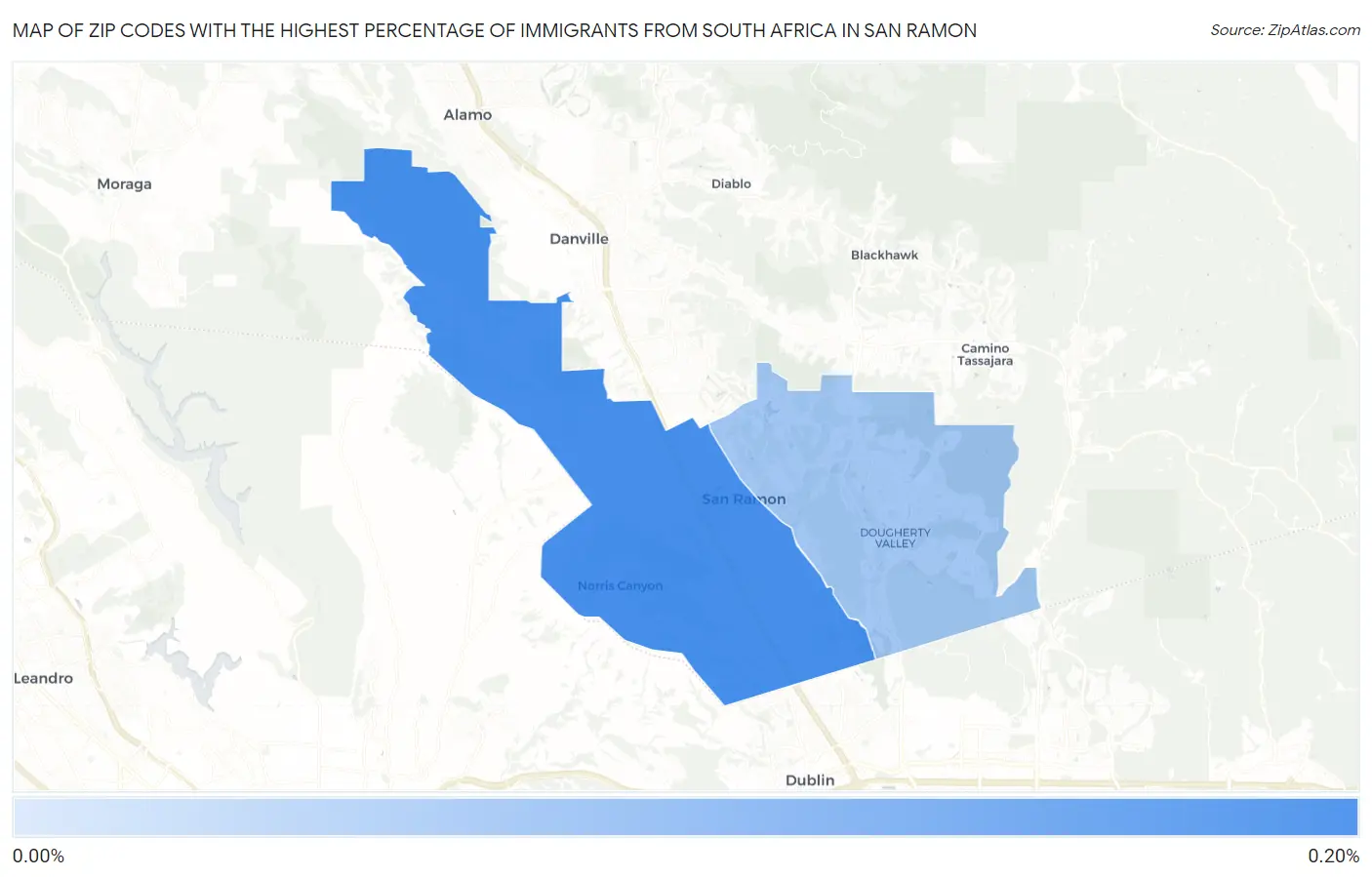 Zip Codes with the Highest Percentage of Immigrants from South Africa in San Ramon Map