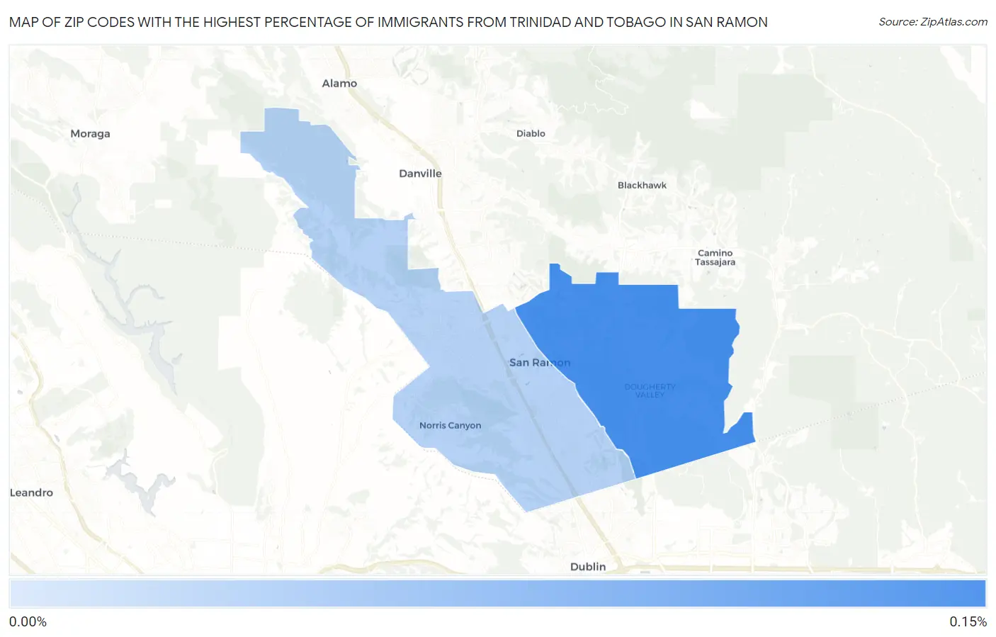 Zip Codes with the Highest Percentage of Immigrants from Trinidad and Tobago in San Ramon Map