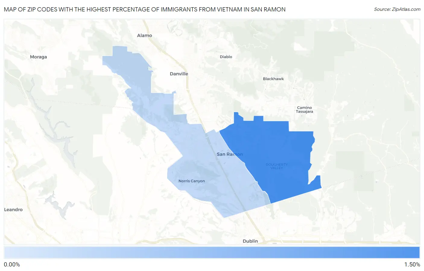 Zip Codes with the Highest Percentage of Immigrants from Vietnam in San Ramon Map