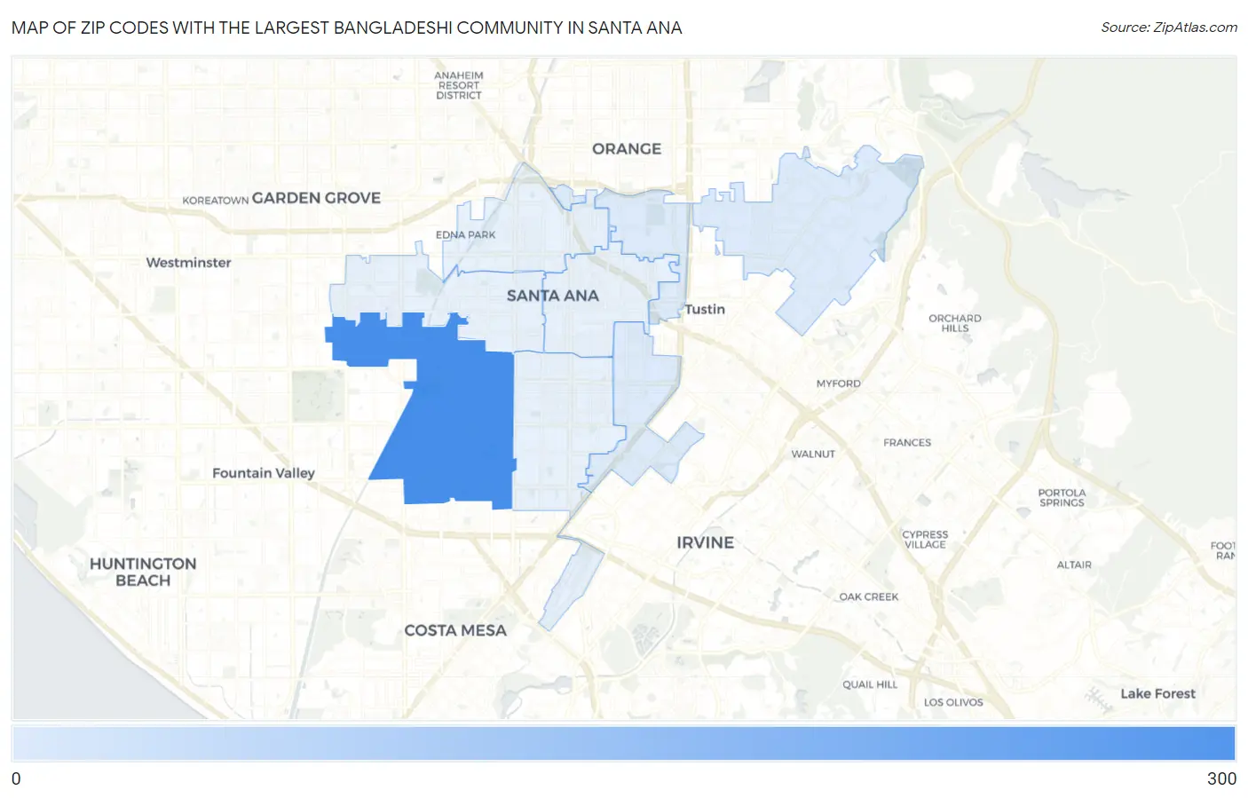 Zip Codes with the Largest Bangladeshi Community in Santa Ana Map