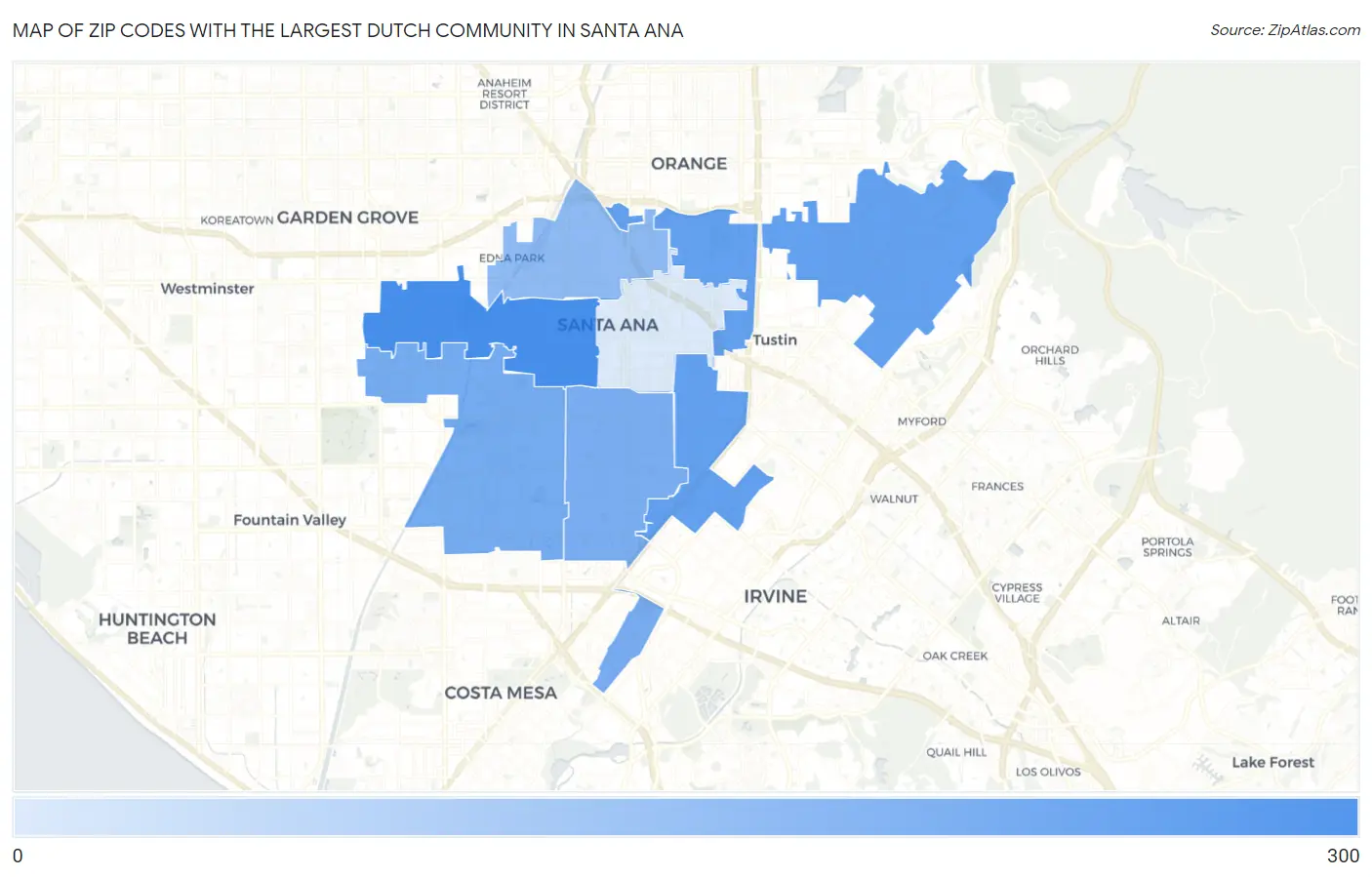 Zip Codes with the Largest Dutch Community in Santa Ana Map
