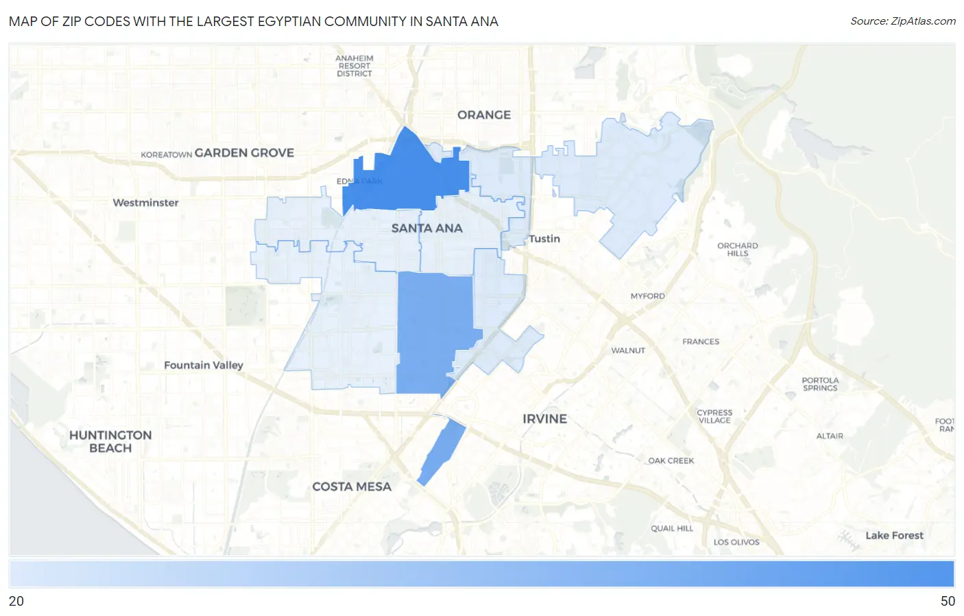 Zip Codes with the Largest Egyptian Community in Santa Ana Map