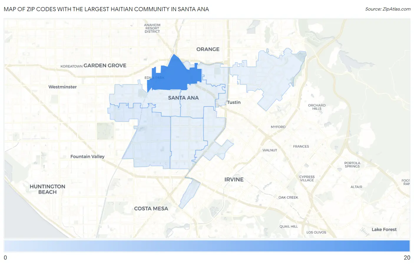 Zip Codes with the Largest Haitian Community in Santa Ana Map