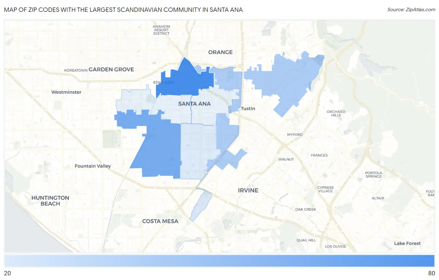 Zip Codes with the Largest Scandinavian Community in Santa Ana Map