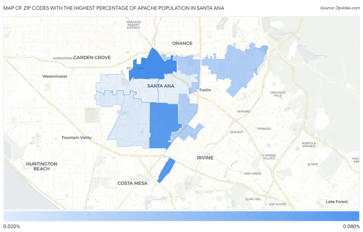 Zip Codes with the Highest Percentage of Apache Population in Santa Ana Map