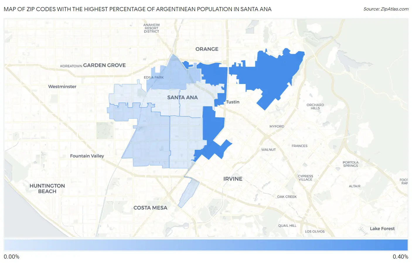 Zip Codes with the Highest Percentage of Argentinean Population in Santa Ana Map