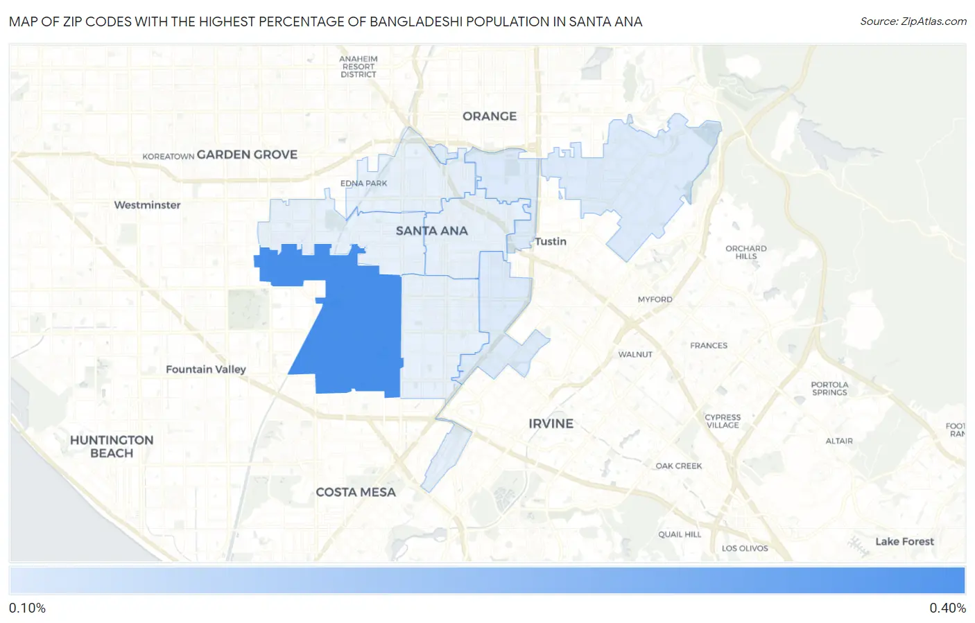 Zip Codes with the Highest Percentage of Bangladeshi Population in Santa Ana Map