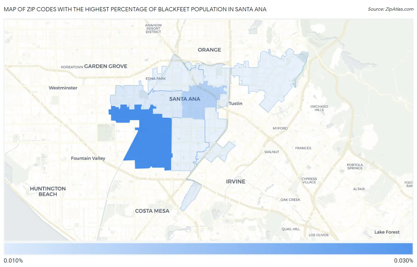 Zip Codes with the Highest Percentage of Blackfeet Population in Santa Ana Map