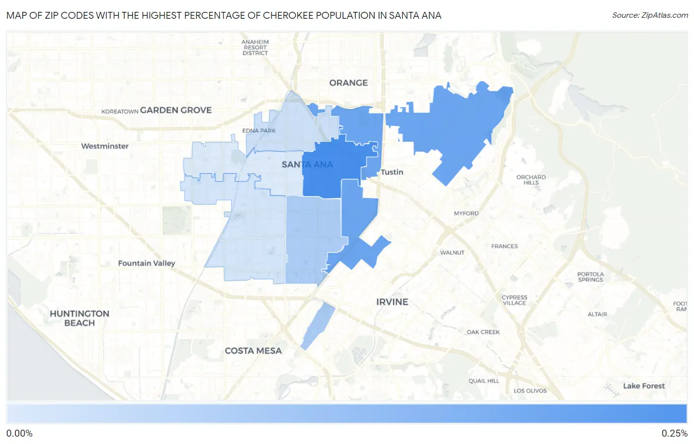 Zip Codes with the Highest Percentage of Cherokee Population in Santa Ana Map