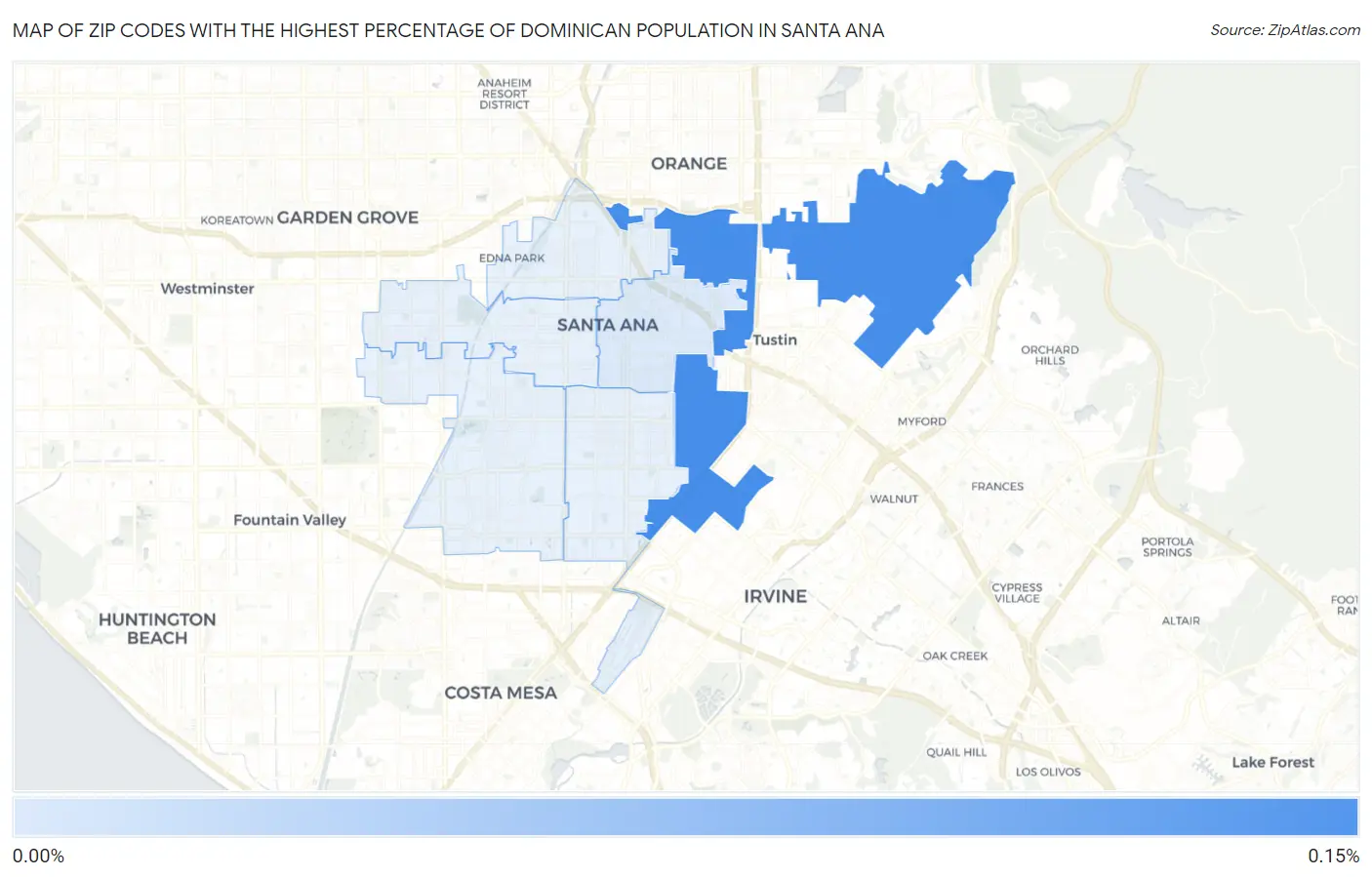 Zip Codes with the Highest Percentage of Dominican Population in Santa Ana Map